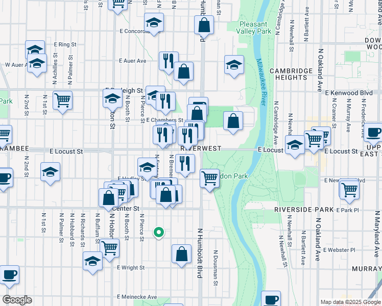 map of restaurants, bars, coffee shops, grocery stores, and more near in Milwaukee