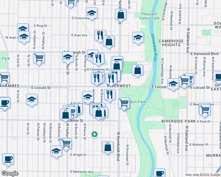 map of restaurants, bars, coffee shops, grocery stores, and more near in Milwaukee
