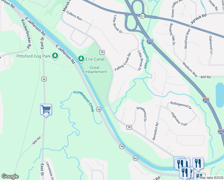 map of restaurants, bars, coffee shops, grocery stores, and more near 672 Marsh Road in Pittsford