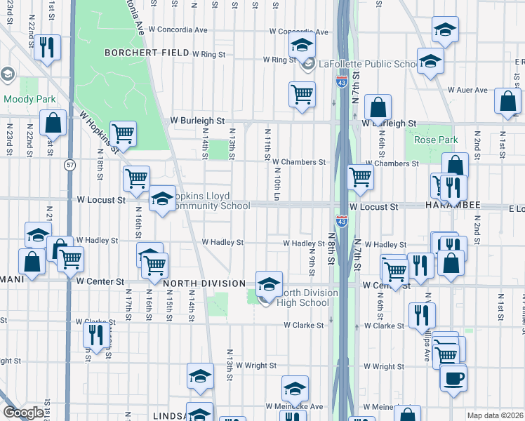 map of restaurants, bars, coffee shops, grocery stores, and more near 2867 North 11th Street in Milwaukee