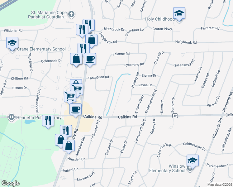 map of restaurants, bars, coffee shops, grocery stores, and more near 37 Hartwood Drive in Rochester