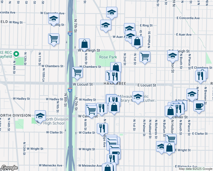 map of restaurants, bars, coffee shops, grocery stores, and more near 2870 Vel R. Phillips Avenue in Milwaukee