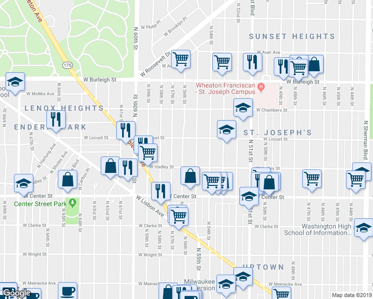 map of restaurants, bars, coffee shops, grocery stores, and more near 2855-2857 North 55th Street in Milwaukee