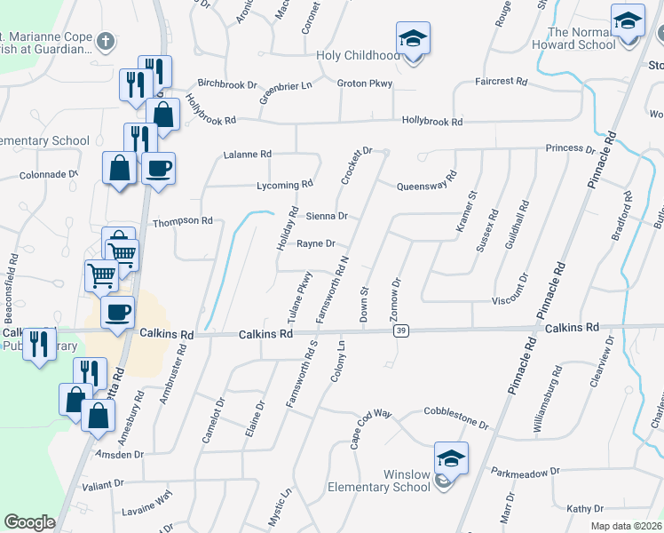 map of restaurants, bars, coffee shops, grocery stores, and more near 8 Floyd Drive in Rochester