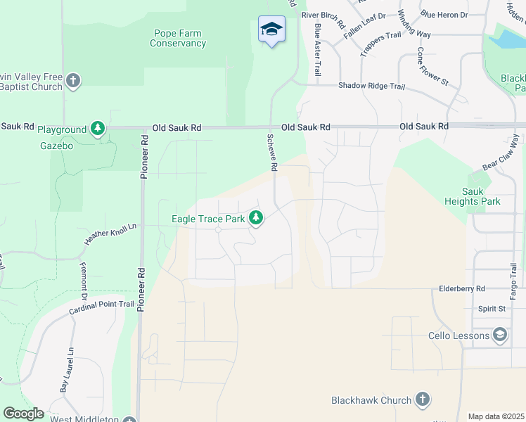 map of restaurants, bars, coffee shops, grocery stores, and more near 3955 Schewe Road in Middleton