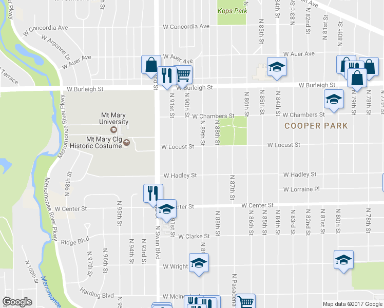 map of restaurants, bars, coffee shops, grocery stores, and more near 2856 North 90th Street in Milwaukee