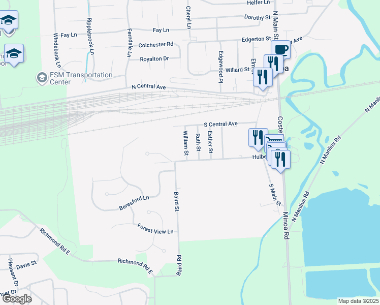 map of restaurants, bars, coffee shops, grocery stores, and more near 233 William Street in Minoa
