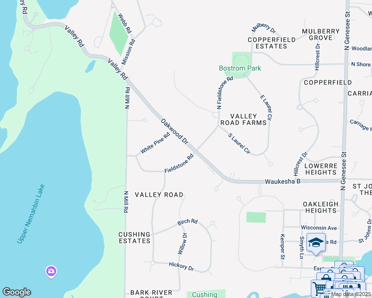 map of restaurants, bars, coffee shops, grocery stores, and more near 211 Fieldstone Rd in Delafield