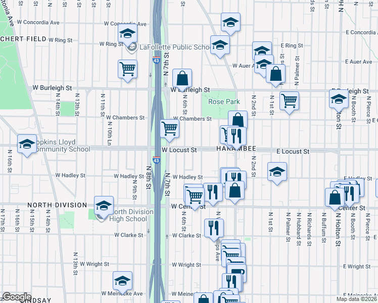 map of restaurants, bars, coffee shops, grocery stores, and more near 2874 North 6th Street in Milwaukee