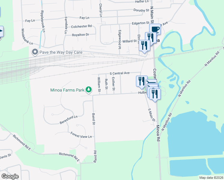 map of restaurants, bars, coffee shops, grocery stores, and more near 248 Esther Street in Minoa