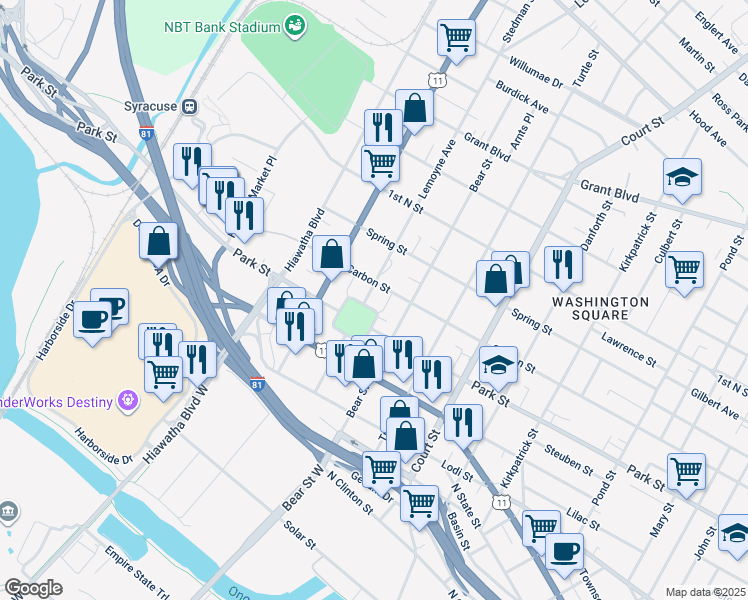 map of restaurants, bars, coffee shops, grocery stores, and more near 401 Lemoyne Avenue in Syracuse