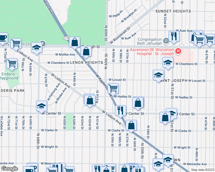 map of restaurants, bars, coffee shops, grocery stores, and more near 5958 West Appleton Avenue in Milwaukee