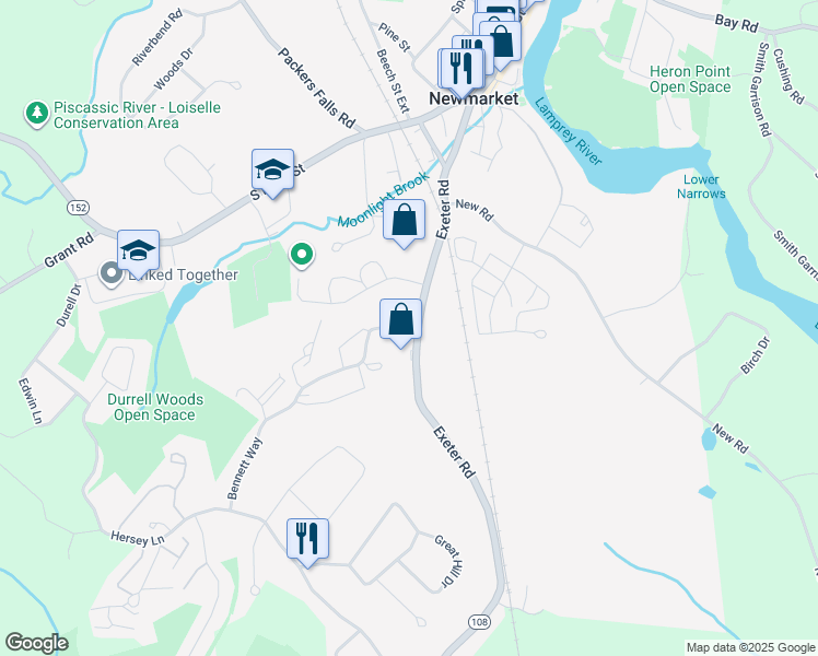 map of restaurants, bars, coffee shops, grocery stores, and more near 3 Bennett Way in Newmarket
