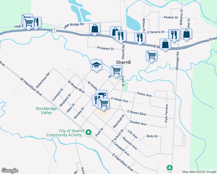 map of restaurants, bars, coffee shops, grocery stores, and more near in Sherrill