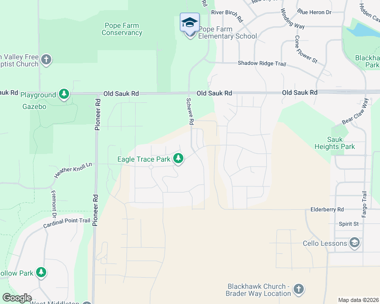map of restaurants, bars, coffee shops, grocery stores, and more near 3955 Schewe Road in Middleton