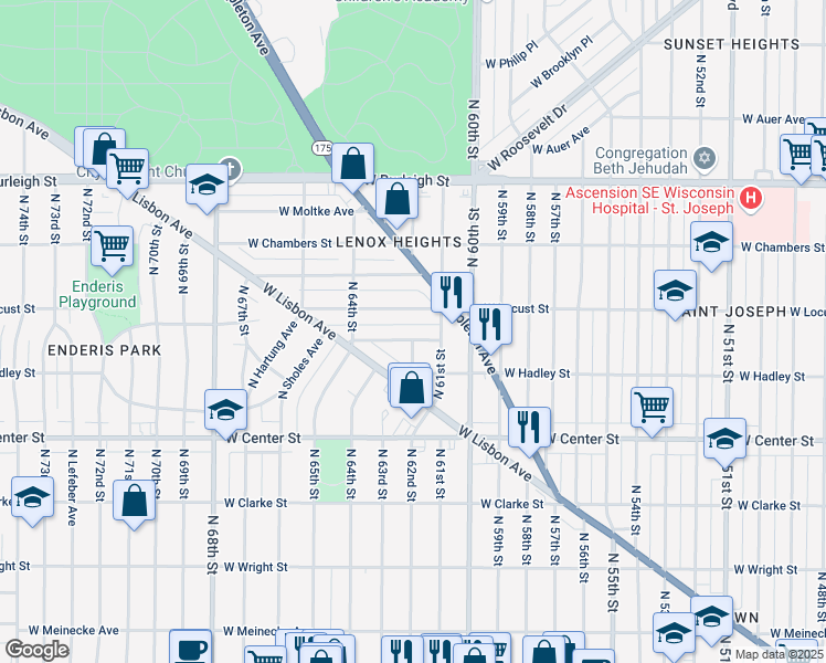 map of restaurants, bars, coffee shops, grocery stores, and more near 6206 West Richmond Avenue in Milwaukee