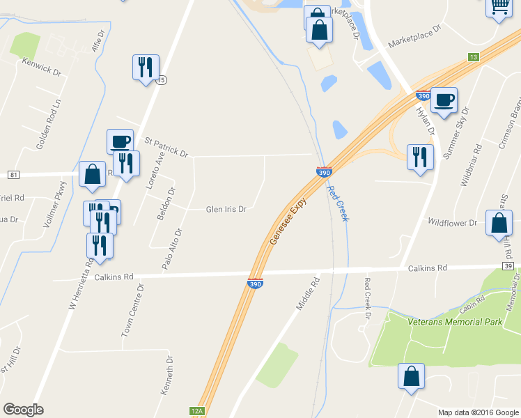 map of restaurants, bars, coffee shops, grocery stores, and more near 72 Glen Iris Dr in Rochester