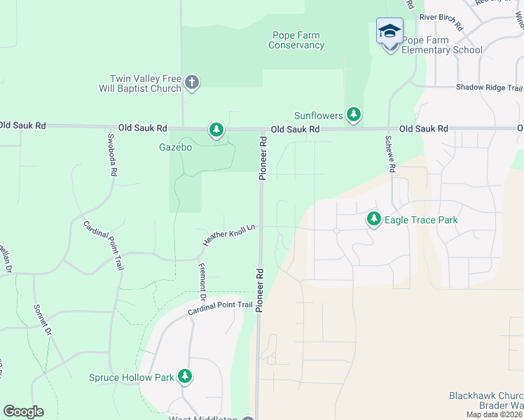 map of restaurants, bars, coffee shops, grocery stores, and more near 3862 Pioneer Road in Verona