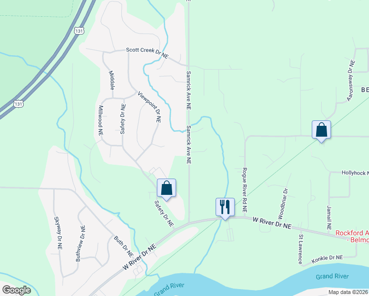 map of restaurants, bars, coffee shops, grocery stores, and more near 5979 Samrick Avenue Northeast in Kent County