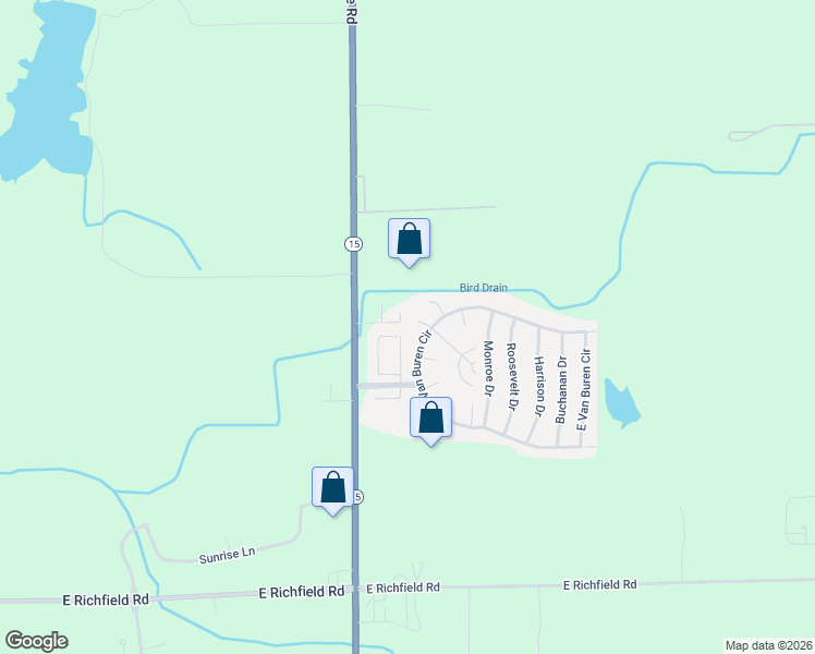map of restaurants, bars, coffee shops, grocery stores, and more near 417 Van Buren Circle in Davison