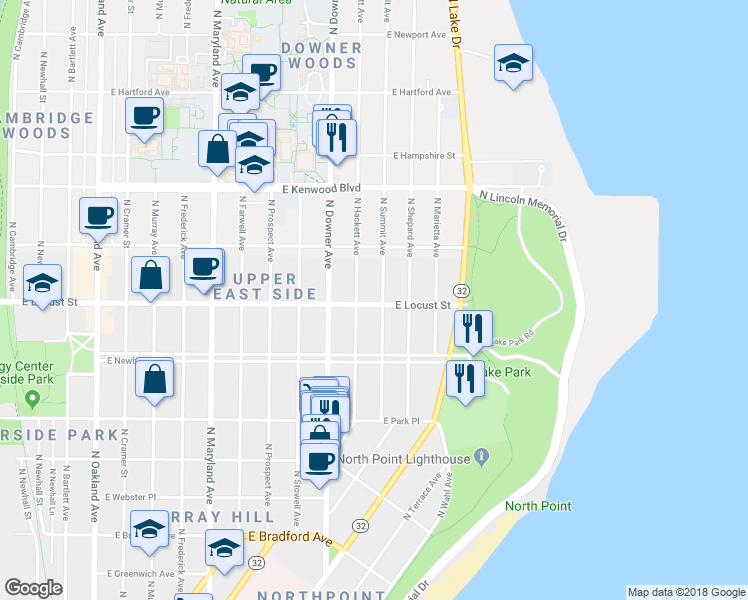 map of restaurants, bars, coffee shops, grocery stores, and more near 2905 North Summit Avenue in Milwaukee