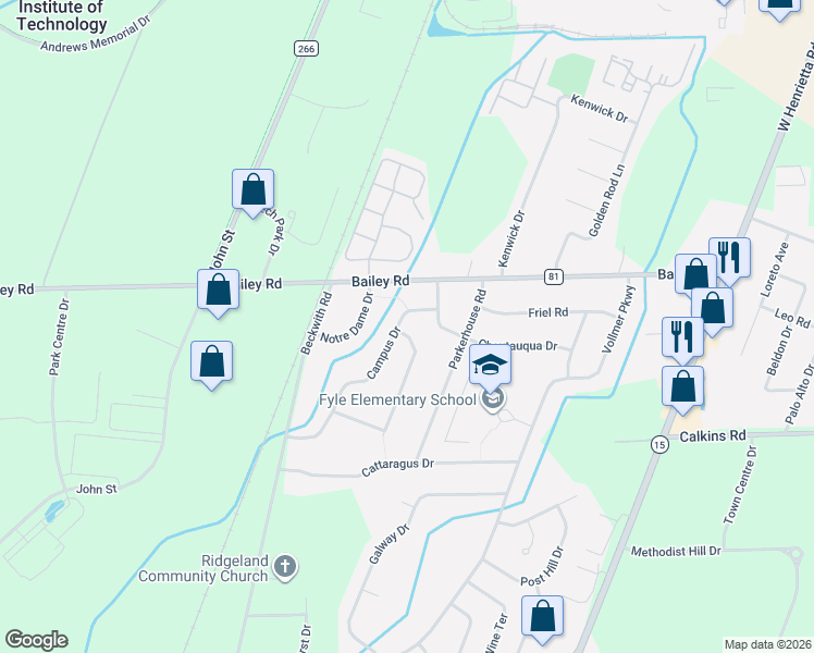 map of restaurants, bars, coffee shops, grocery stores, and more near 33 Ivy Cottage Lane in Rochester