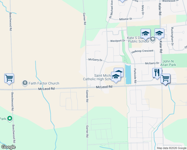 map of restaurants, bars, coffee shops, grocery stores, and more near 7113 Brittany Court in Niagara Falls