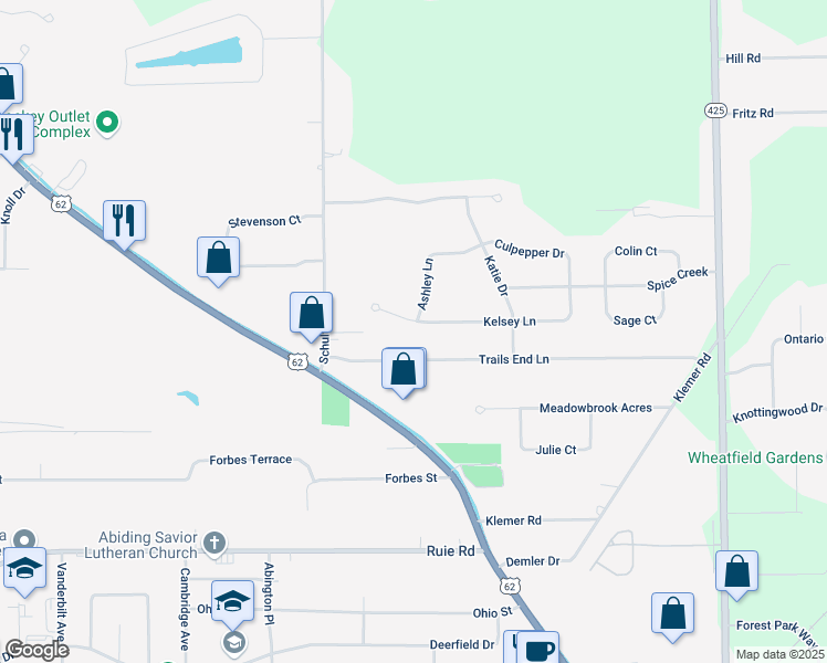 map of restaurants, bars, coffee shops, grocery stores, and more near 3580 Kelsey Drive in North Tonawanda