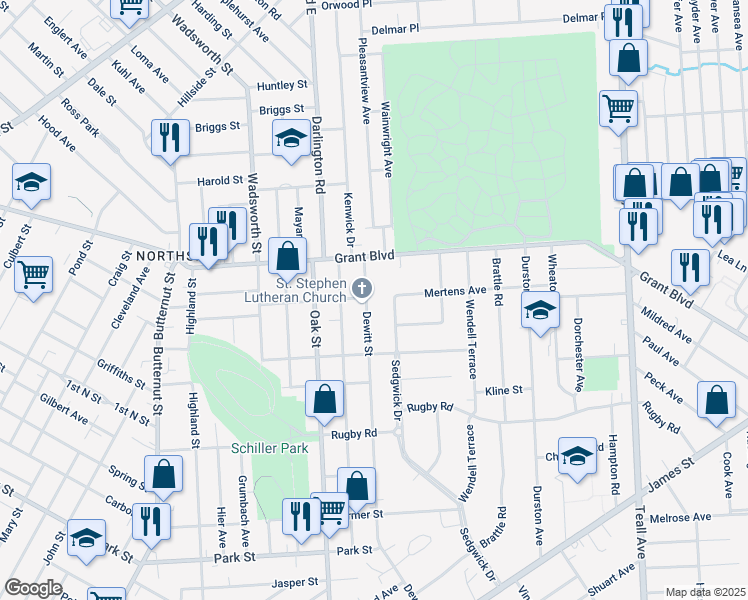 map of restaurants, bars, coffee shops, grocery stores, and more near 856 Dewitt Street in Syracuse