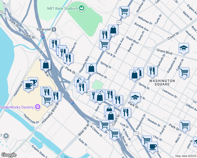 map of restaurants, bars, coffee shops, grocery stores, and more near 401 Lemoyne Avenue in Syracuse