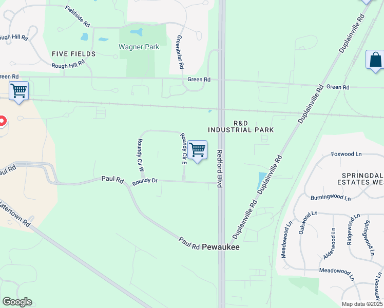 map of restaurants, bars, coffee shops, grocery stores, and more near W231 N2844 Roundy Circle East in Pewaukee
