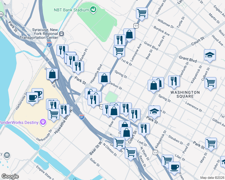 map of restaurants, bars, coffee shops, grocery stores, and more near 401 Lemoyne Avenue in Syracuse