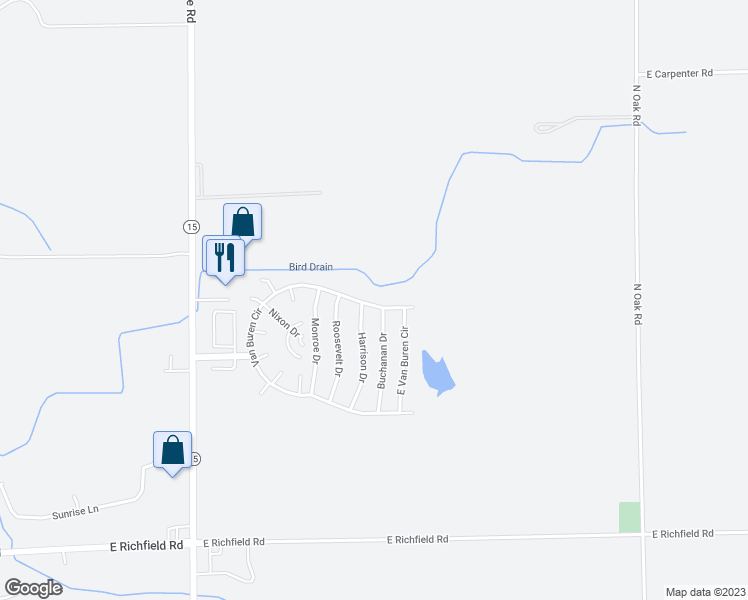 map of restaurants, bars, coffee shops, grocery stores, and more near 441 Buchanan Drive in Davison