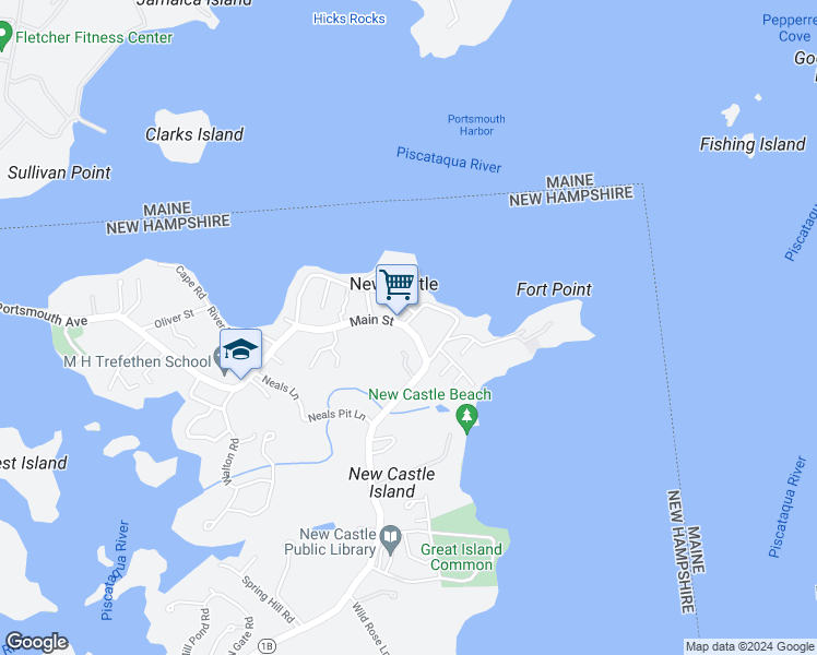 map of restaurants, bars, coffee shops, grocery stores, and more near 49 Main Street in New Castle