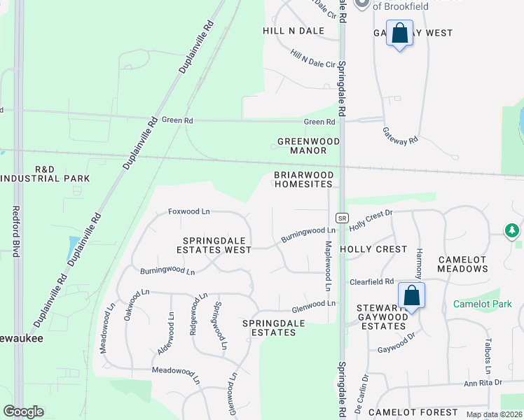 map of restaurants, bars, coffee shops, grocery stores, and more near W222N2862 Redwood Court in Waukesha