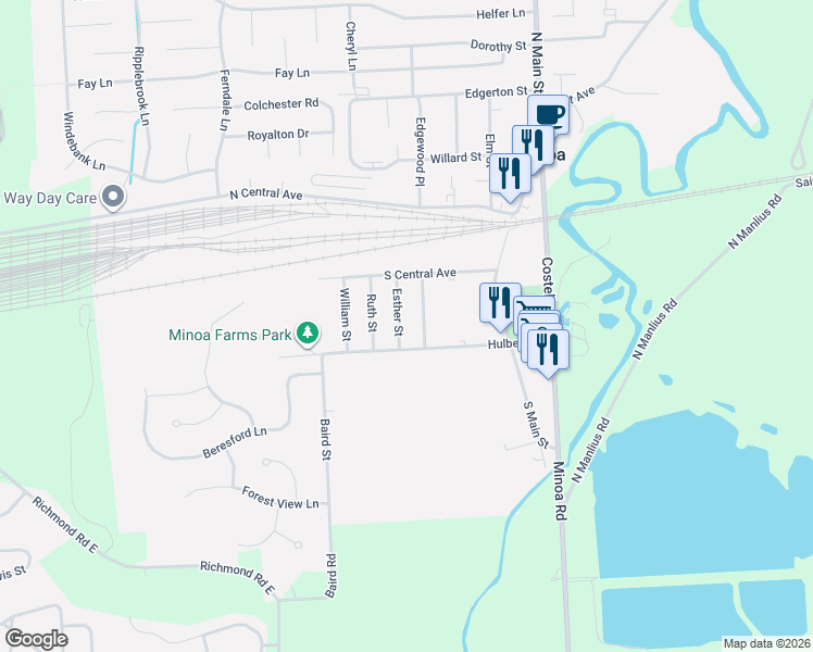 map of restaurants, bars, coffee shops, grocery stores, and more near 248 Esther Street in Minoa