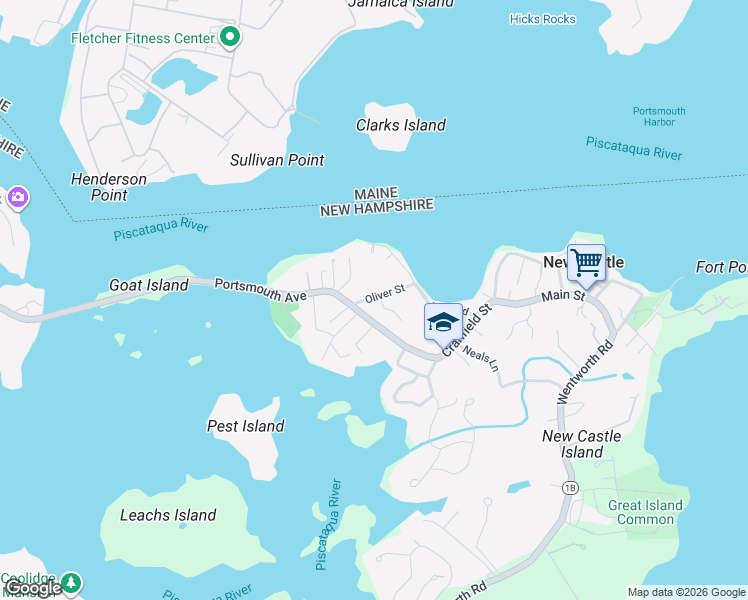 map of restaurants, bars, coffee shops, grocery stores, and more near 26 Oliver Street in New Castle