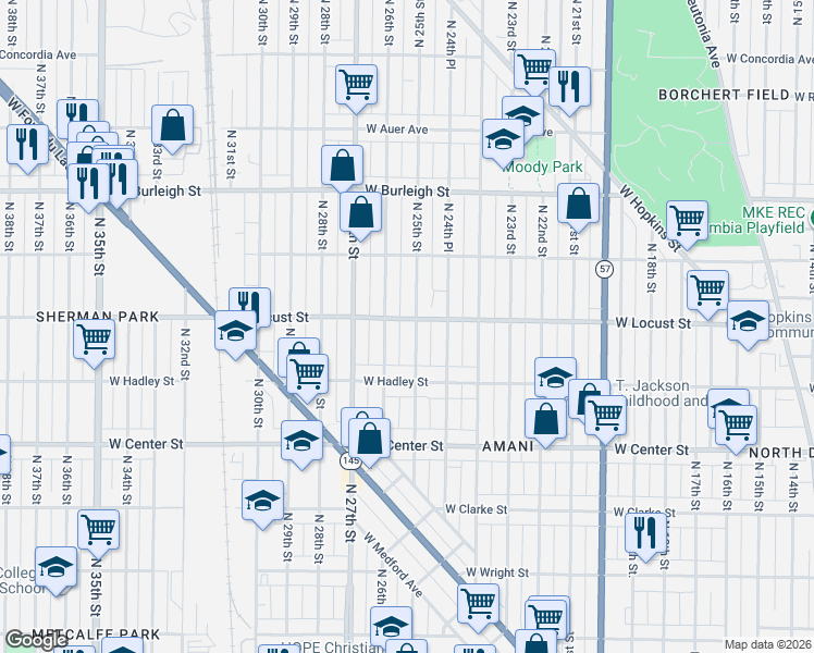 map of restaurants, bars, coffee shops, grocery stores, and more near in Milwaukee
