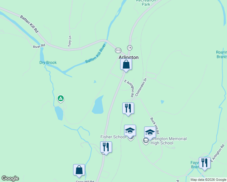 map of restaurants, bars, coffee shops, grocery stores, and more near 3633 Vermont 7A in Arlington