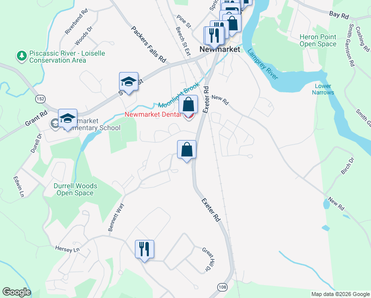 map of restaurants, bars, coffee shops, grocery stores, and more near 3 Bennett Way in Newmarket