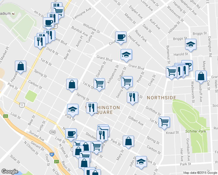 map of restaurants, bars, coffee shops, grocery stores, and more near in Syracuse