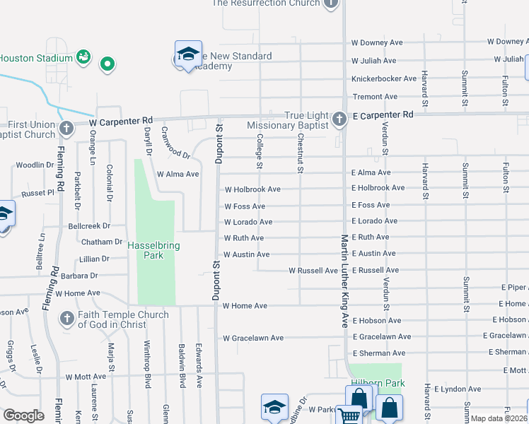map of restaurants, bars, coffee shops, grocery stores, and more near 506 West Lorado Avenue in Flint