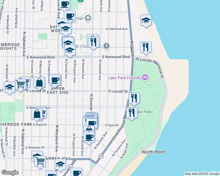 map of restaurants, bars, coffee shops, grocery stores, and more near 2905 North Summit Avenue in Milwaukee