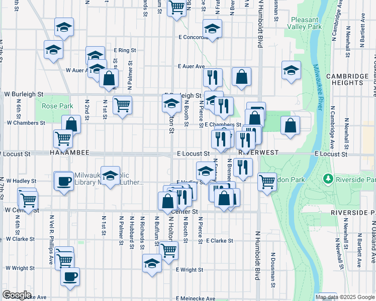 map of restaurants, bars, coffee shops, grocery stores, and more near in Milwaukee