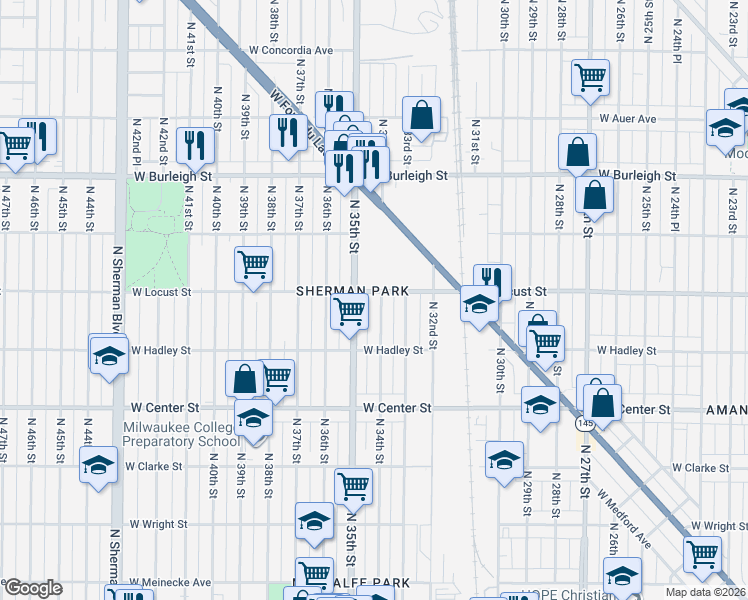 map of restaurants, bars, coffee shops, grocery stores, and more near in Milwaukee