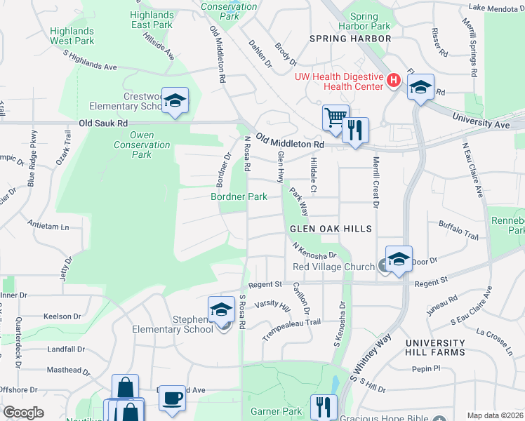 map of restaurants, bars, coffee shops, grocery stores, and more near 5509 Marconi Street in Madison