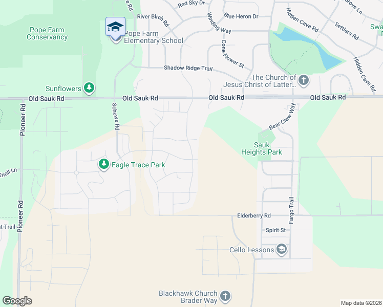map of restaurants, bars, coffee shops, grocery stores, and more near 536 Big Stone Trail in Middleton