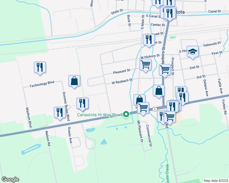map of restaurants, bars, coffee shops, grocery stores, and more near 3 Sgarlata Place in Canastota