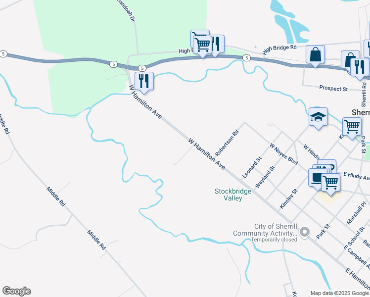 map of restaurants, bars, coffee shops, grocery stores, and more near 102 Fairway Lane in Sherrill