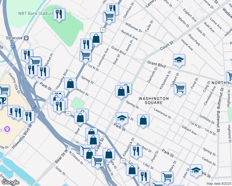 map of restaurants, bars, coffee shops, grocery stores, and more near 514 Turtle Street in Syracuse